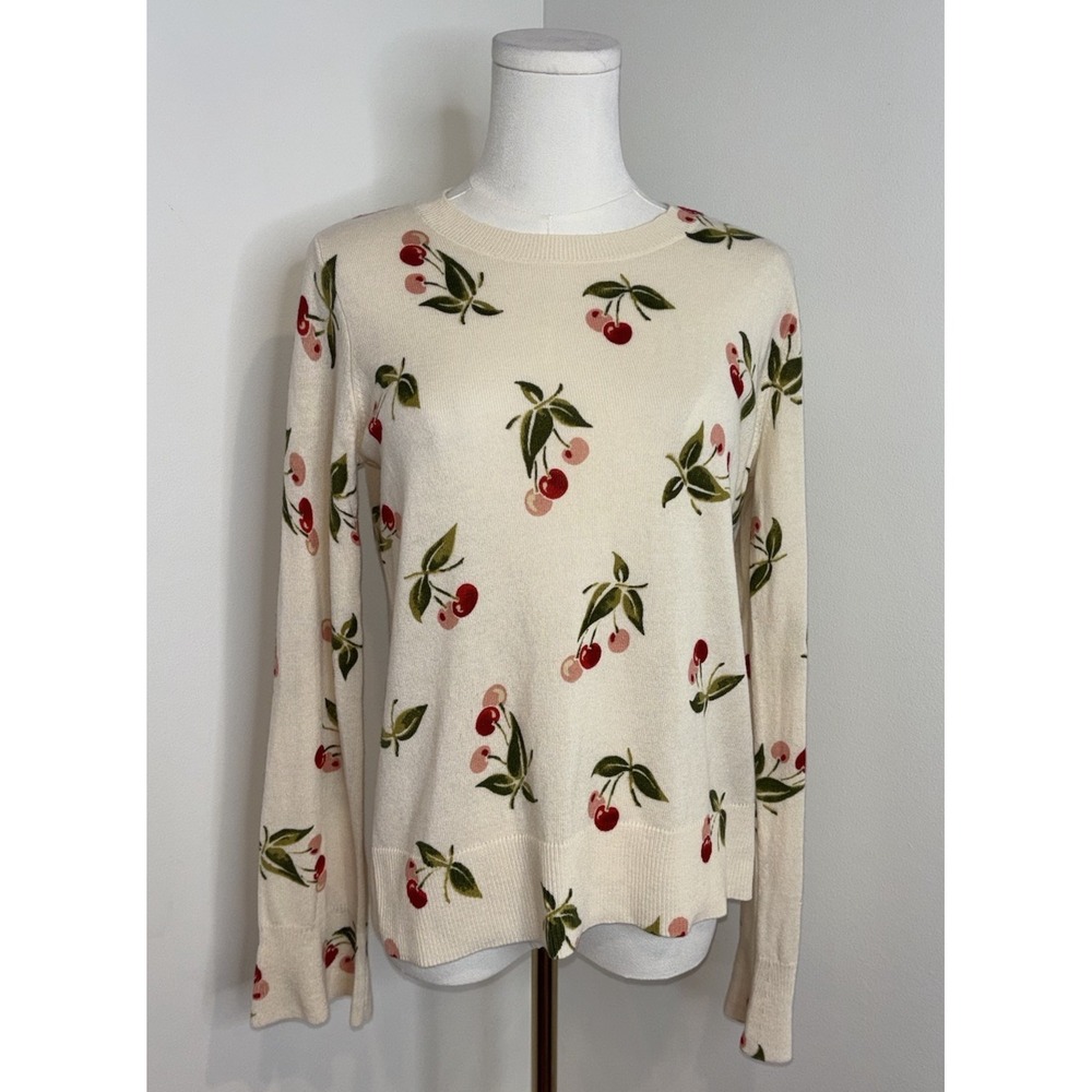 NWT Joie Varden 100% Cashmere Cherry Print Sweater Cream 17-5-001282-SW00911 S